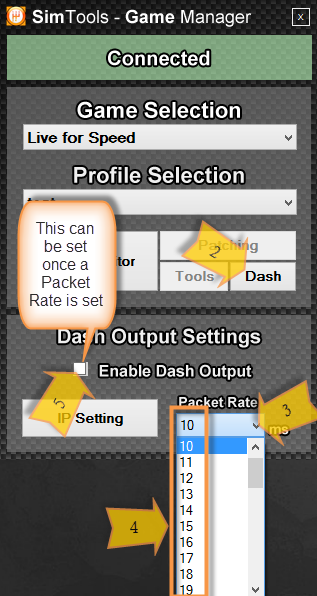 Setting a packet rate for Dash Out